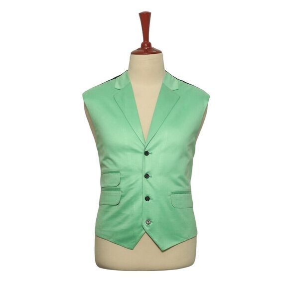 Mens Vest Suit Lapel Green Velvet Handmade Dress Formal Wedding Waistcoat XL 46